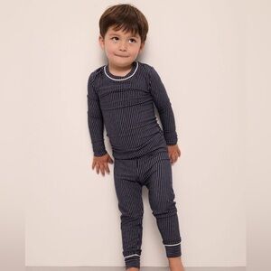 Eberjey Kids Printed TENCEL Modal Unisex Long PJ Set Size 10 in Navy Duo Stripe